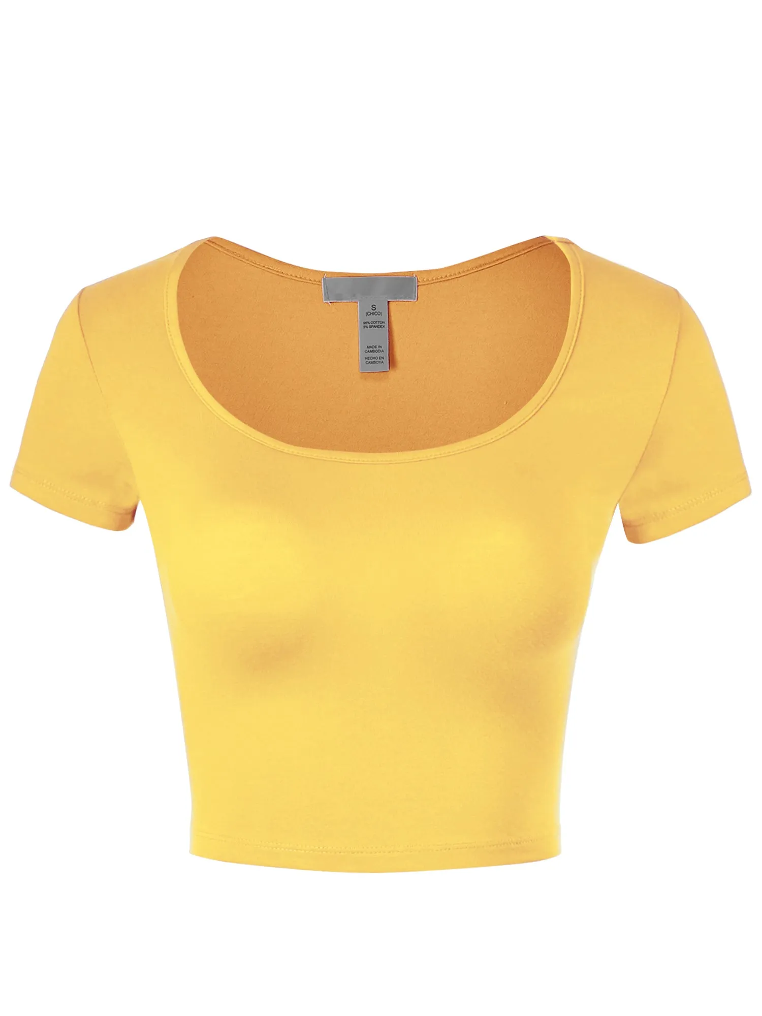 Women's Basic Scoop Neck Short Sleeve Basic Crop Top (FWT1009)