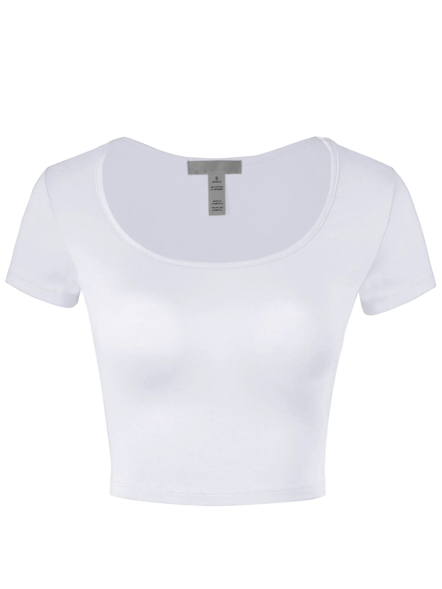 Women's Basic Scoop Neck Short Sleeve Basic Crop Top (FWT1009)