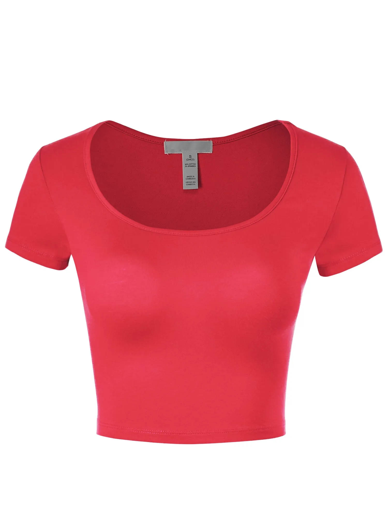 Women's Basic Scoop Neck Short Sleeve Basic Crop Top (FWT1009)