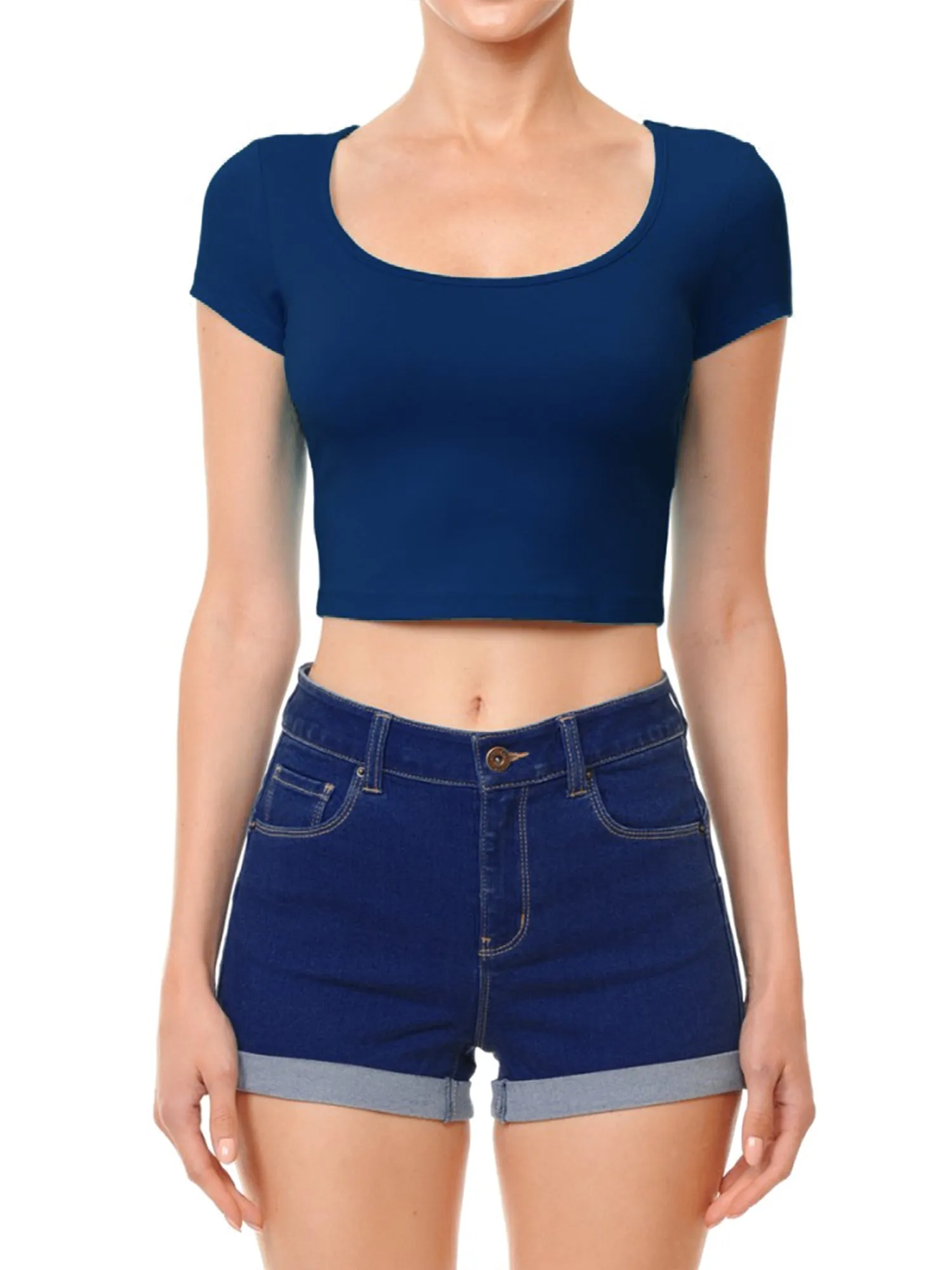 Women's Basic Scoop Neck Short Sleeve Basic Crop Top (FWT1009)