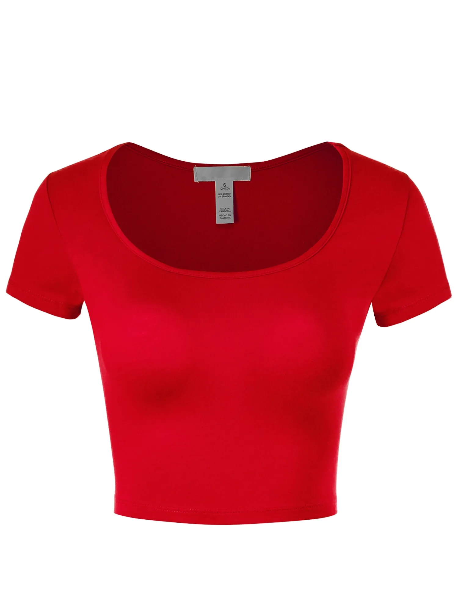 Women's Basic Scoop Neck Short Sleeve Basic Crop Top (FWT1009)