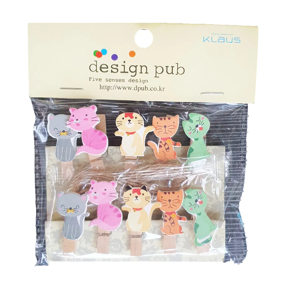 Wooden Photo Paper Clips - Cat Kitty - Set of 10