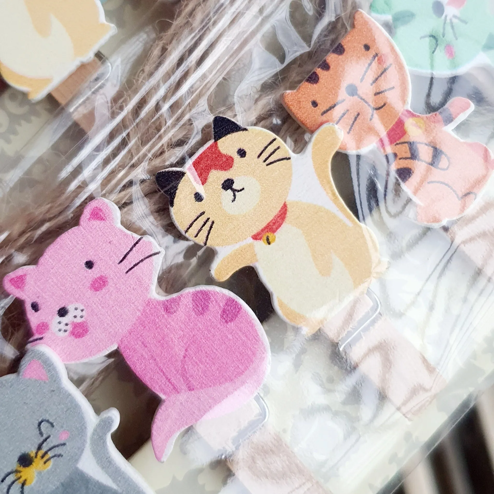 Wooden Photo Paper Clips - Cat Kitty - Set of 10