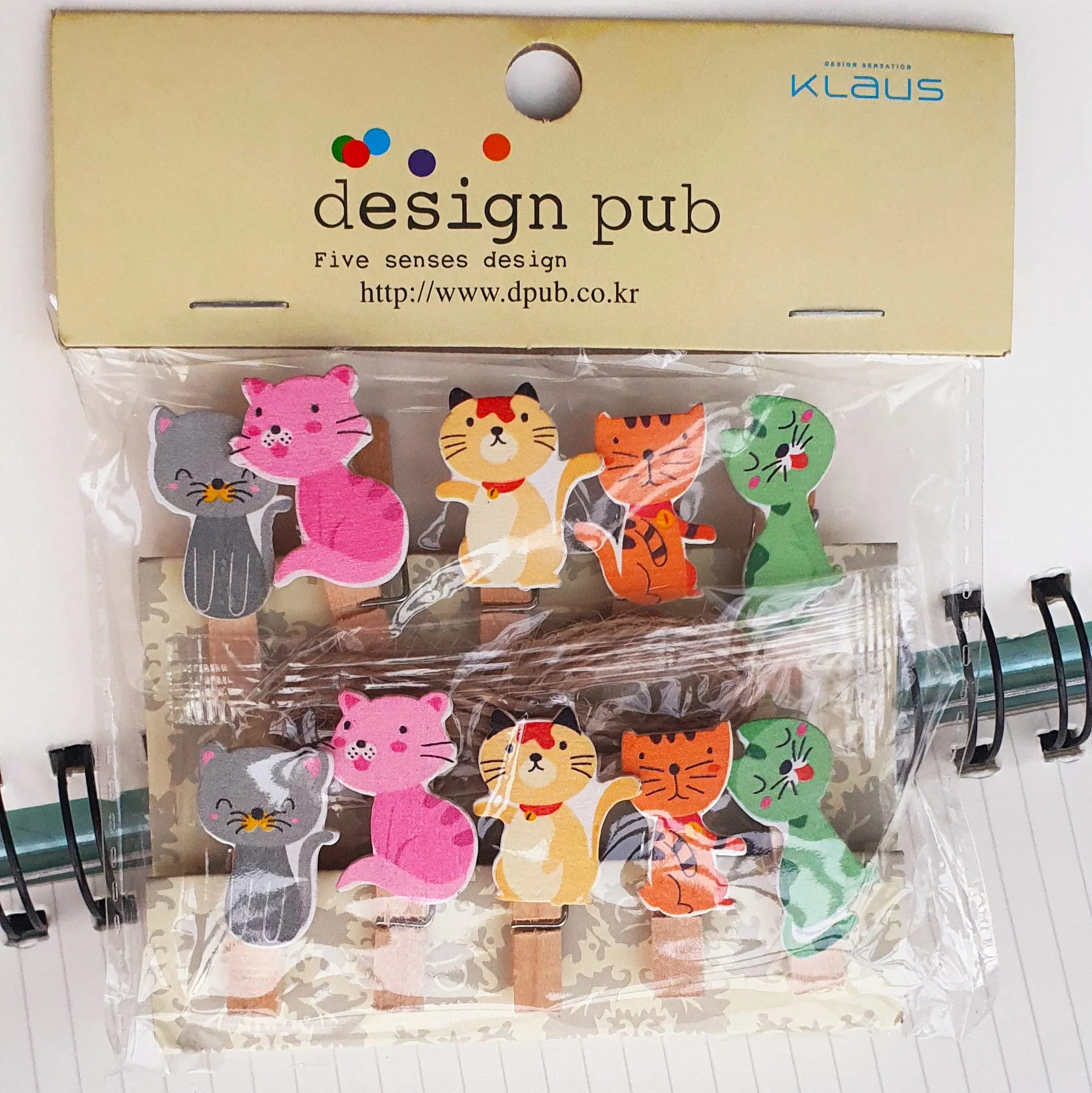 Wooden Photo Paper Clips - Cat Kitty - Set of 10